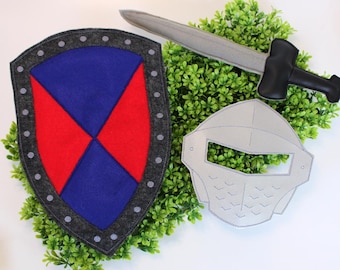 Juego de rol de caballero. Disfraz de caballero. Juego de rol. Disfraz de caballero infantil. Juego imaginativo. Disfraz medieval. Escudo de caballero. Máscara de caballero.