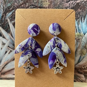 Purple and silver dangle earrings – Handmade Polymer Clay Dangles for Everyday Wear