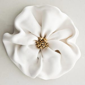clay flower wall art, white gold, wall flower artwork, white wall sculpture, modern minimalist 3D dimensional flower