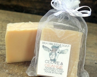Clove & Orange Essential Oil, Handcrafted Goat Milk Soap ,Made in Maine, Sensitive Skin, Moisturizing Bath and Body Soap. Orange and Clove