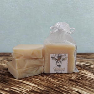 4 Sandalwood Goat Milk Soap Bars, Handcrafted Cold Process