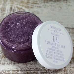 6oz Lilac Scented Sugar or Salt Scrub, Gifts For Her, Self Care, Body Scrub, Exfoliating  Scrub, Body Polish, Handcrafted Scrub