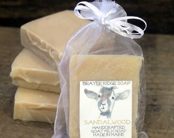 4 Bars Sandalwood Scent Handcrafted Goat Milk Soap, Made in Maine, Cold Process Bar Soap, Mens Soap, Sandalwood Fragrance, Unisex Scent,