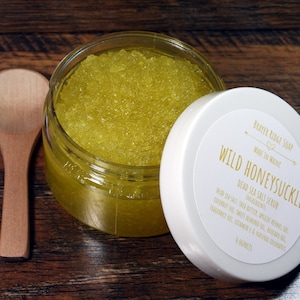 6oz  Wild Honeysuckle Scented Sugar or Salt Scrub, Gifts For Her, Self Care, Body Scrub, Exfoliating  Scrub, Body Polish, Handcrafted Scrub