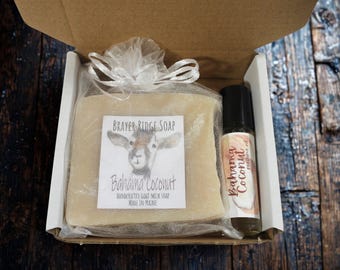 Bahama Coconut Gift Box, Goat Milk Soap, Roller Perfume