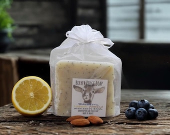 Blueberry Lemon Almond With Poppy Seeds Goat Milk Soap, Exfoliating , Maine Made