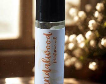 Handcrafted Sandalwood Roll On Perfume Oil, Vegan, Alcohol Free (10ml/.33oz)