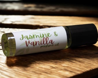 Jasmine Vanilla Scented Roll On Perfume, Vegan Perfume,  10ml, .33oz