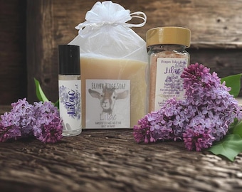 Lilac Spa Gift Box, Goat Milk Soap, Roller Perfume, Bath Soak
