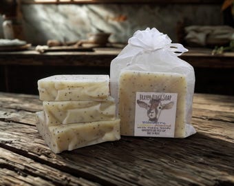 Handcrafted Blueberry Lemon and Almond Goat Milk Soap, Exfoliating , 4 Bars