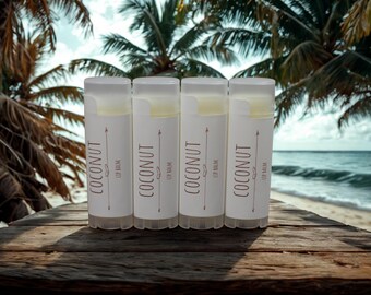 Coconut Lip Balm, Maine Made, Natural Lip Butter, 4 Pack
