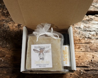 Oatmeal, Milk & Honey Gift Box, Goat Milk Soap, Roller Perfume