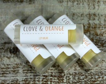 4 Tubes Clove & Sweet Orange Essential Oil, Handcrafted  Lip Balm, Maine Made, Clove and Orange Lip Butter, Natural Lip Care, Self Care