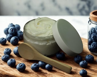 Beurre corporel fouetté de karité aux bleuets du Maine, cuillère en bois, 3,5 oz
