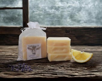 4 Bars Lavender Lemon Goat Milk Soap, Handcrafted Natural Soap