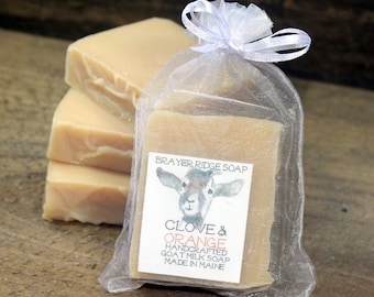 4 Bars Clove and Orange Essential Oil ,Handcrafted Goat Milk Soap ,Made in Maine , Moisturizing Bath and Body Soap. Cold Process Soap