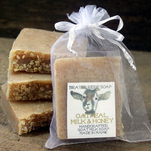 4 Bars Oatmeal, Milk & Honey Handcrafted Goat Milk Soap, Made in Maine, Exfoliating  Soap, Oatmeal Soap, Cold Process Soap, Self Care