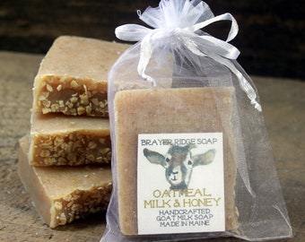 4 Bars Oatmeal, Milk & Honey Handcrafted Goat Milk Soap, Made in Maine, Exfoliating  Soap, Oatmeal Soap, Cold Process Soap, Self Care