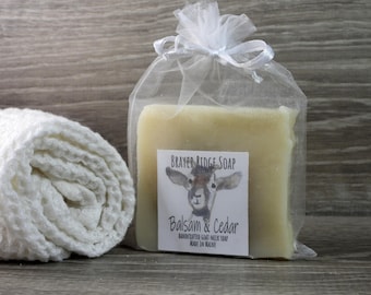 Balsam & Cedar Scented Handcrafted Goat Milk Soap, Cold Process. Maine Made, Unisex  Hunters Soap, Wood Scented Soap, Self Care, Zero Waste