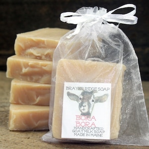 4 Bars Bora Bora Scented Handcrafted Goat Milk Soap, Made in Maine, Moisturizing Bath and Body Soap, Skin Care, Tropical Scented Soap