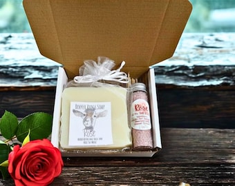Rose Gift Box, Goat Milk Soap, Dead Sea Salt Soak