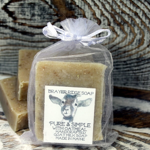 Pure & Simple with Ground Oatmeal Handcrafted Goat Milk Soap Made in Maine, Fragrance Free, Exfoliating Unscented Soap, Self Care