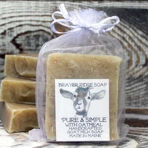 4 Pure and Simple With Ground Oatmeal. Fragrance Free Handcrafted Goat Milk Soap, Made in Maine ,Exfoliating  Soap, Unscented Soap