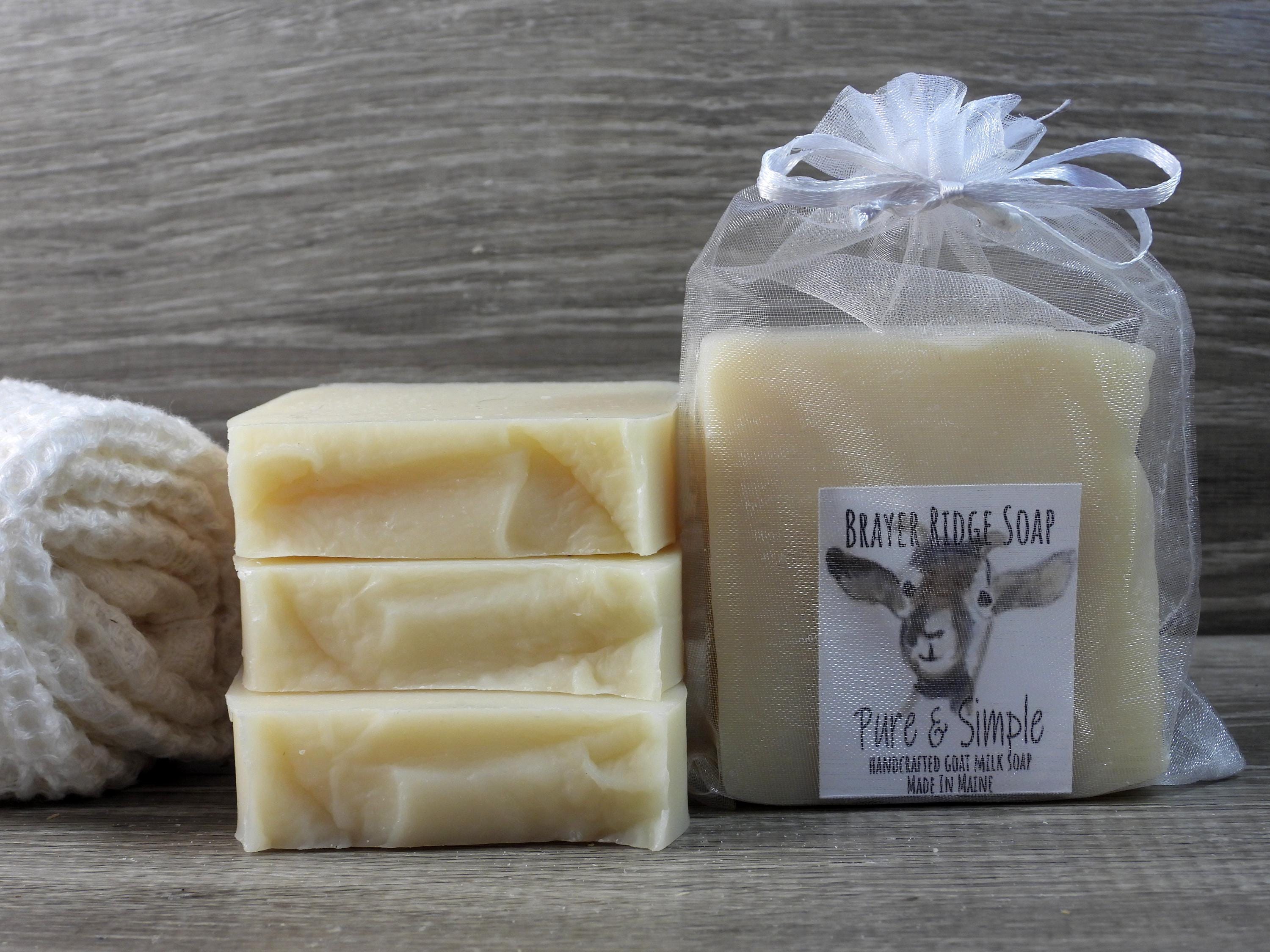 4 Bars Pure & Simple, Fragrance Free, Unscented Handcrafted Goat Milk Soap Maine Made, Moisturizing Bath and Body Soap,Self Care,