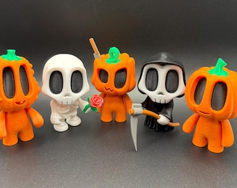 3D Printed Blob Lab Flexi Articulated Skeleton, Grim Reaper and Pumpkins with Posable Arms