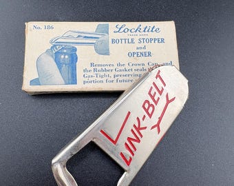 Vintage Locktite Bottle Stopper Opener Vaughan Chicago Link-Belt Advertising Bar Tool
