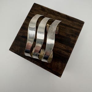 Vintage Mexico 925 Sterling Silver Cuff Bracelet – Modernist Triple Wave Design – 51.2g Heavy Sculptural Statement