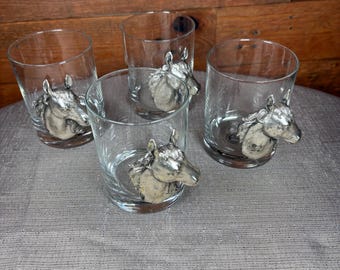 Arthur Court Horse Head Whiskey Glasses Set of 4 Equestrian Barware Western Decor