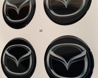 Set of 4 Epoxy Resin Stickers for Center Caps on Mazda rims || All Size Silicone Self-adhesive Emblems / Cover Caps Logo Decals