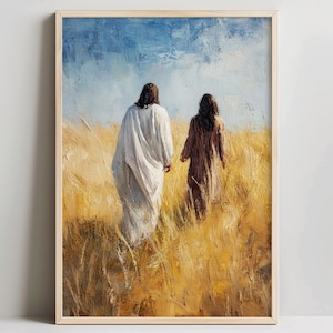 Jesus Walking With a Woman Printable Wall Art, Christian Digital Download, LDS Art, Jesus Painting, Religious Home Decor, Jesus Oil Painting