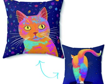 Cojín artístico de gato espacial, cojín decorativo de felino nebulosa, decoración para el hogar con gatito del universo