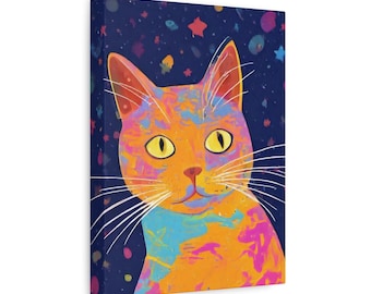 Arte de pared en lienzo, decoración del hogar de gato espacial, impresión mate de gatito galáctico, póster estirado de gatito astronauta, obra de arte de 1/25 pulgadas