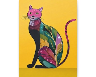 Funky Cat Wall Art, Colorful Canvas Print, Whimsical Feline Decor