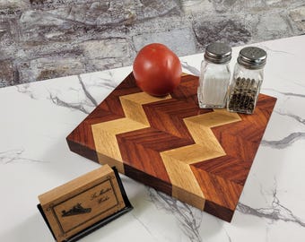 Chevron Cutting Board: Padauk & White Oak Charcuterie Board