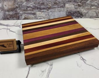 Mixed Exotic Hardwood Cutting Board | Purpleheart Walnut Maple Padauk Oak & Sapele | Handmade Serving Board