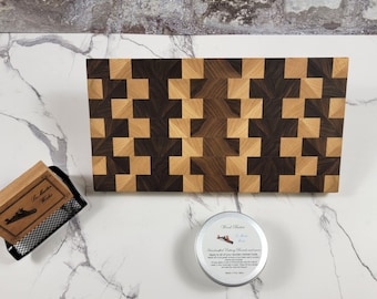 Offset Blocks Cutting Board - Black Walnut, Cherry & Maple - Handmade Charcuterie Serving Board