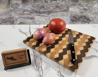 Handcrafted Black Walnut Cutting Board: Cube Mosaic Charcuterie Board
