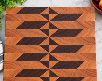 Pinwheel Cutting Board - Black Walnut & Cherry - Geometric Charcuterie Board