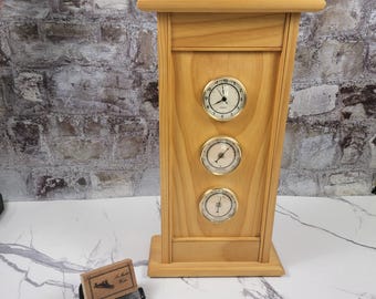 Handmade Pine Clock with Thermometer & Hygrometer | Mortise and Tenon Wood Clock | Rustic Weather Clock
