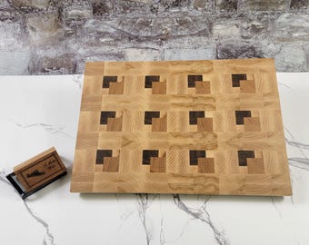 Floating Squares Cutting Board - Walnut, Cherry & Maple - Geometric Optical Illusion Board