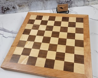 Handmade Hardwood Chess Board | Black Walnut & Maple with Cherry Frame | 16.5" Heirloom Chessboard