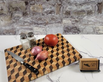 Tumbling Blocks 3D Cutting Board | Black Walnut Cherry & Maple | Handmade Geometric Hardwood Board