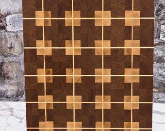 Heritage Grid End Grain Cutting Board | Black Walnut & Hard Maple | Handmade Butcher Block Charcuterie Board