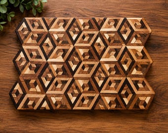 Impossible Cube End Grain Cutting Board | Walnut Cherry Maple | Handmade Charcuterie Board | Wood Art