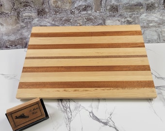 Handmade Maple & Sapele Cutting Board with Walnut Accent | 15" x 8.75" x 1.5" | Solid Hardwood Serving Board