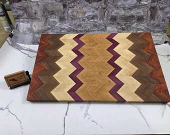 Chevron Symphony XL Cutting Board - Five Hardwood Chevron - Handmade Serving Board